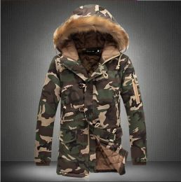 Fleece Coats Winter Thicken Cotton Parka Jacket with Hood (Color: Brown)