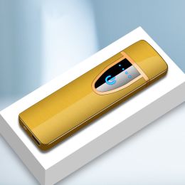 Windproof Electric Lighter; Flameless Touch Induction USB Rechargeable Cigarette Lighter Smoking Electronic Gadgets (Color: Golden)