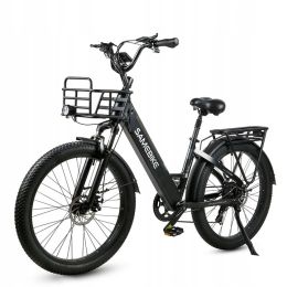 Electric Bike 750W 48V14AH 150KG 90KM Shimano 7S shift 26 inch genuine new fat tire +LCD meter +USB charging port +basket E Bike (Color: Black)